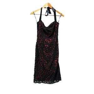 Vintage Betsey Johnson Y2K Knee Lenght‎ Halter Bodycon Dress Lace Women’s Size 2